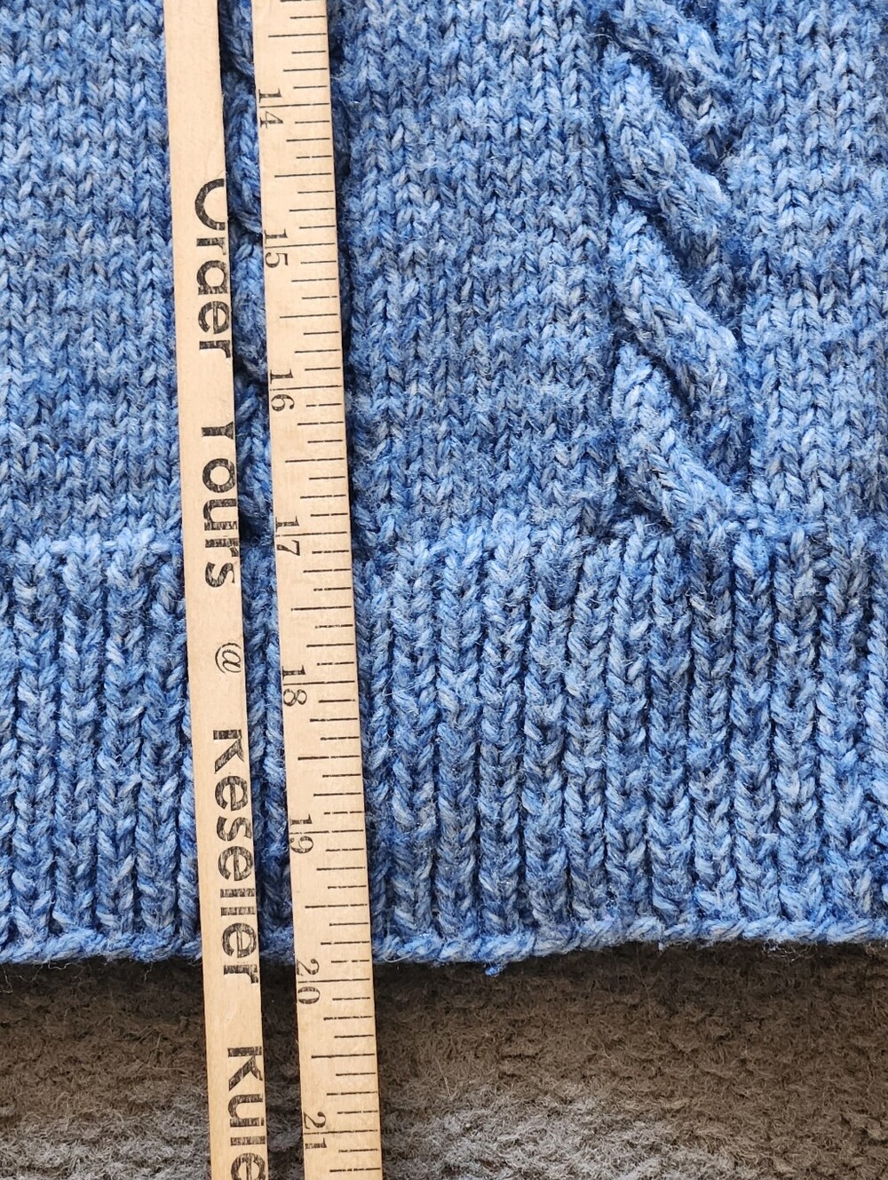 HANDMADE Kids Sweater Size 8 - 10 Blue Wool Cable Knit Crew Neck Unisex - Picture 3 of 5